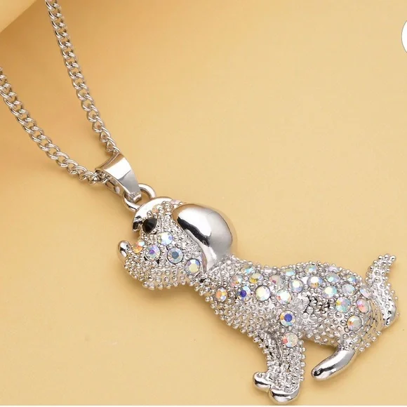 Black and Mystic White Austrian Crystal Dog Pendant
Necklace 29-31 Inches! - Picture 3 of 11